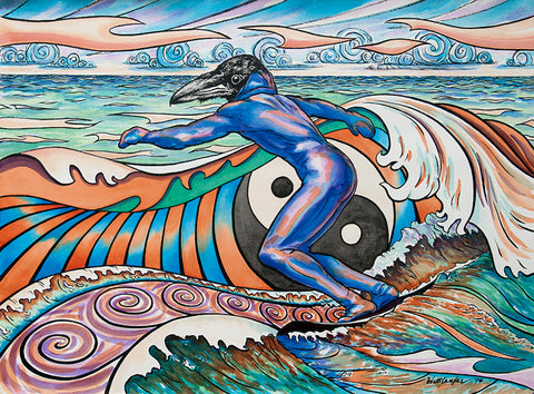 Surfing Raven At Hiellen